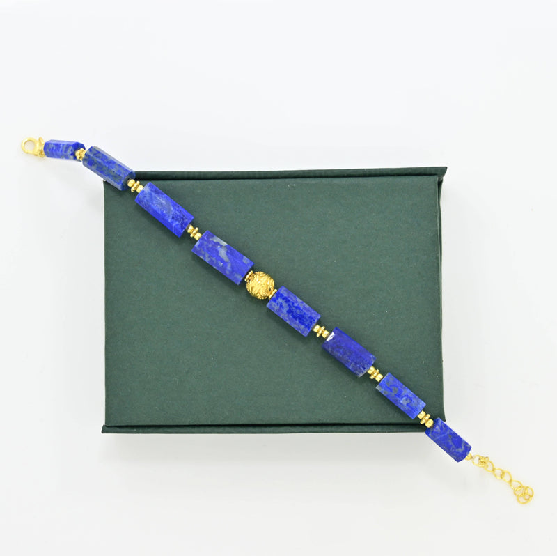 Boho Statement Bracelet Gold Silver 925 - Blue Lapis Lazuli