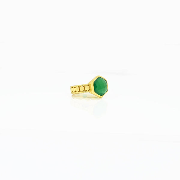 The Hexagon Gold Silver 925 - Green Onyx (3 Rings)