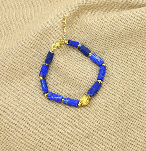 Boho Statement Bracelet Gold Silver 925 - Blue Lapis Lazuli