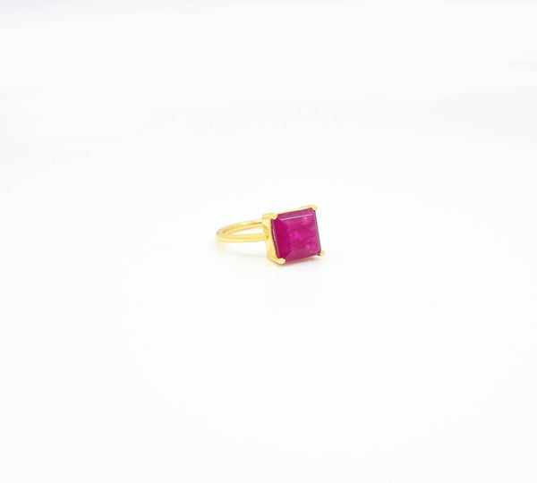 Square Ring Gold Plated Silver 925 - Pink Jade (3 Pieces)