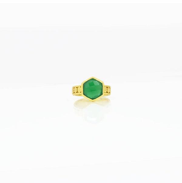 The Hexagon Gold Silver 925 - Green Onyx (3 Rings)