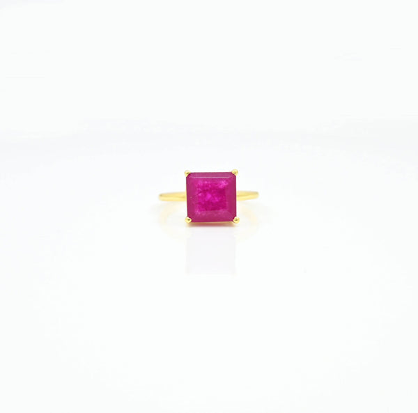Square Ring Gold Plated Silver 925 - Pink Jade (3 Pieces)