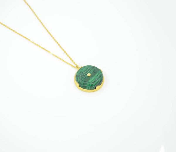 Malachite Pendant Necklace Gold Plated Silver 925