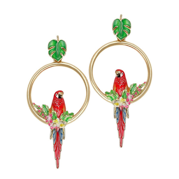 Parrot front facing earrings - Red
