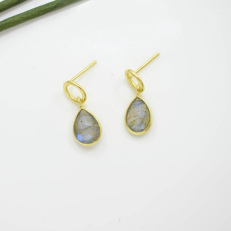 Circle Post Labradorite Earrings Gold Plated Silver 925
