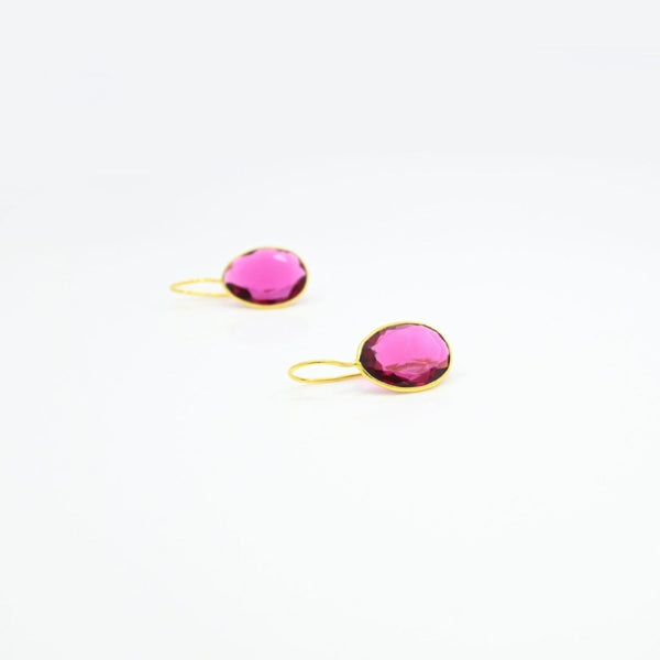 Oval Pink Tourmaline Earrings Gold  Plated Silver 925