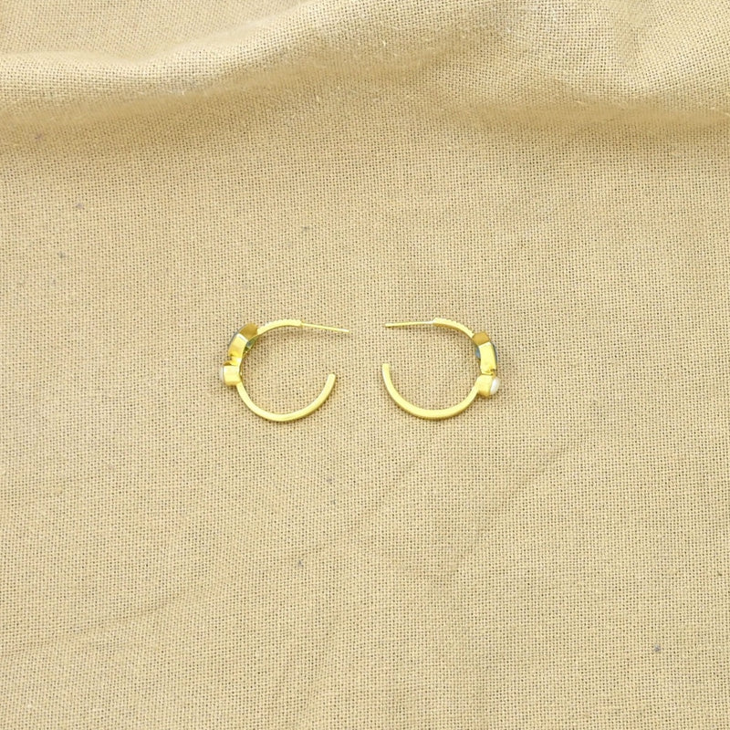 Freya Hoop Earrings Gold - Pearl & Green Onyx