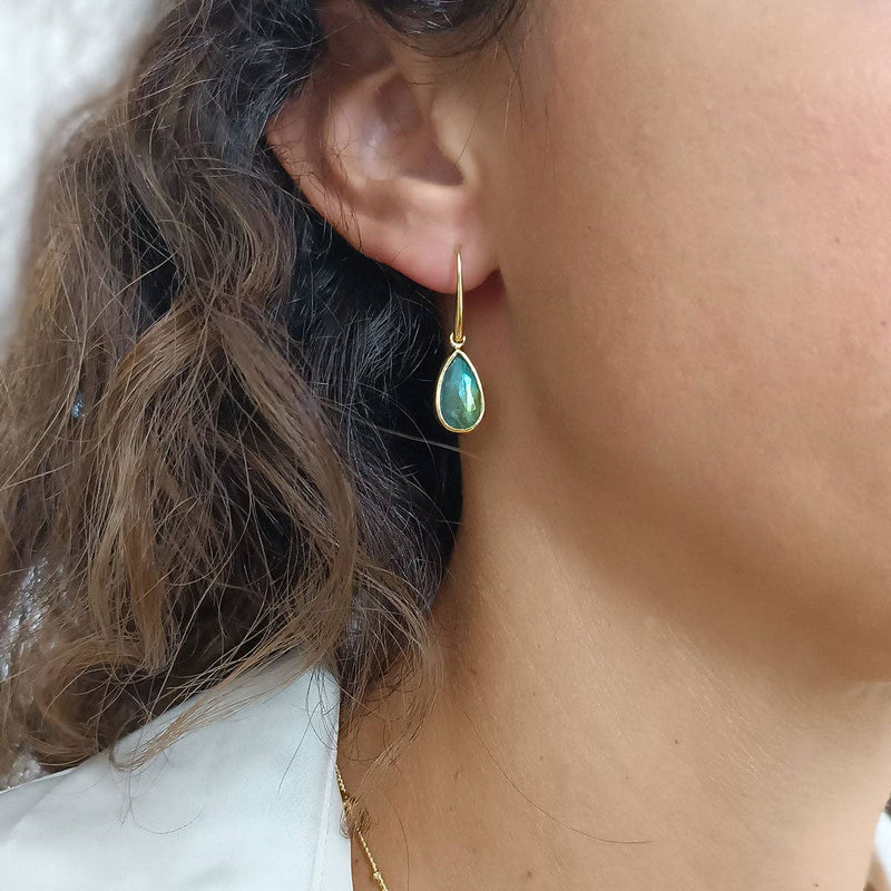 Simi Teardrop Gemstone Earrings Gold Labradorite