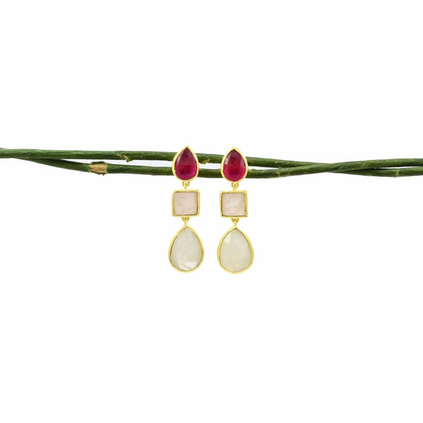 Ophelia Earrings Gold - Rose Quartz, Pink Jade & Moonstone