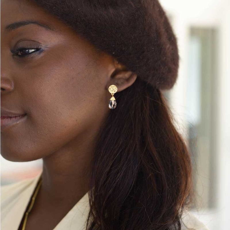 Classic Athena Drop Earrings: Smoky Quartz
