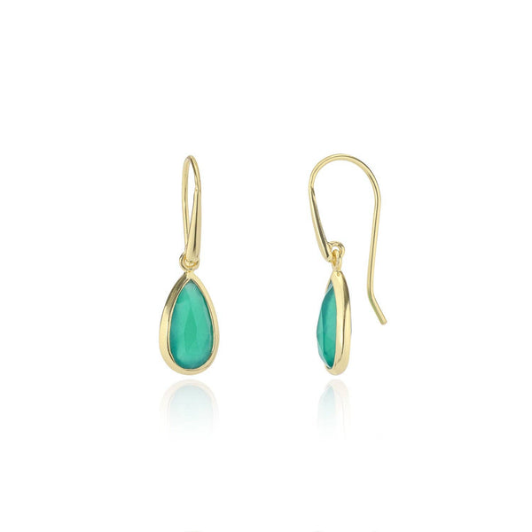 Simi Teardrop Gemstone Earrings Gold Green Onyx