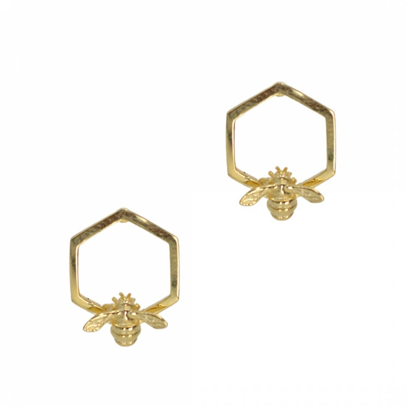 Bumble Bee Hex Stud - 925 Silver, Gold