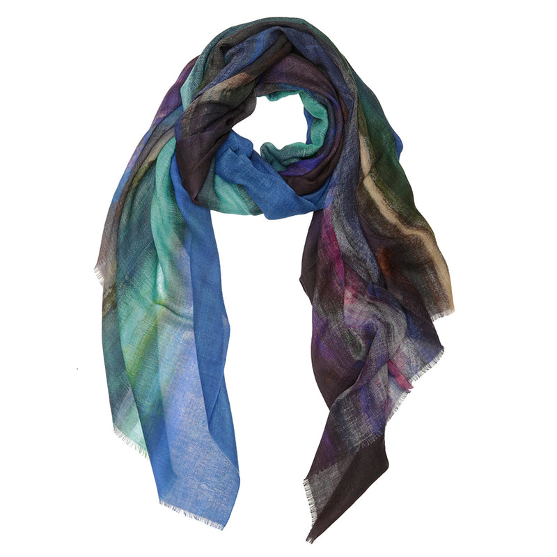 Teal Beach Scape Scarf - Wool