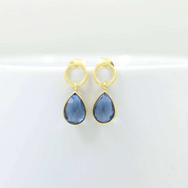 Circle Post Blue Iolite Earrings Gold Plated Silver 925