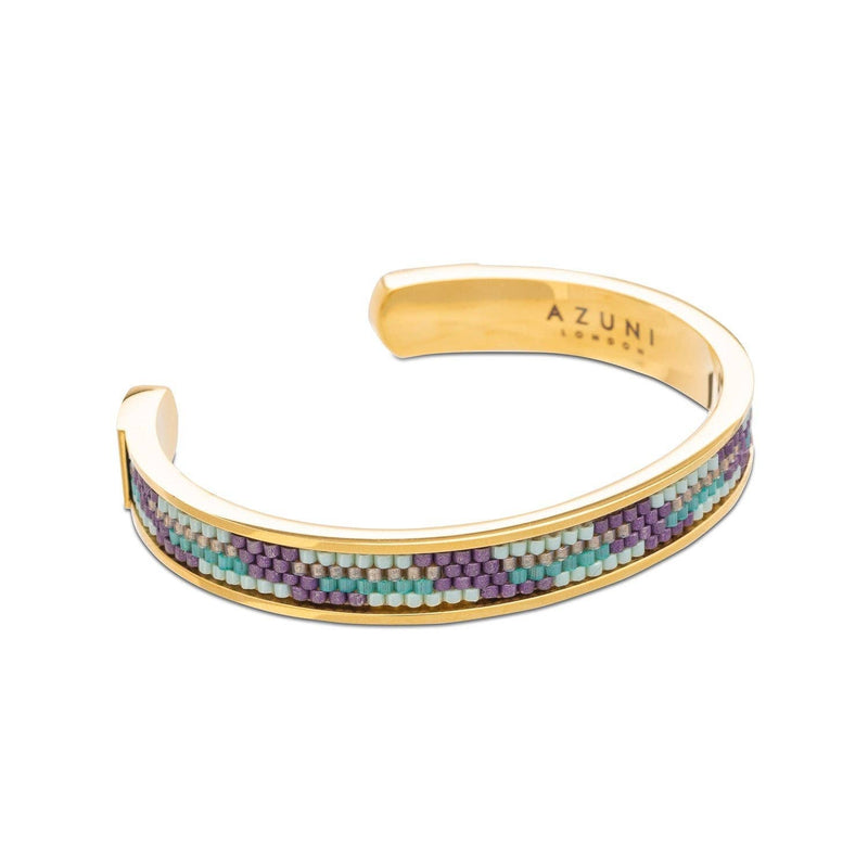 Totem Narrow Gold Bangle with Glass Bead Inlay: Chameleon