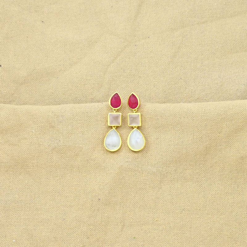 Ophelia Earrings Gold - Rose Quartz, Pink Jade & Moonstone