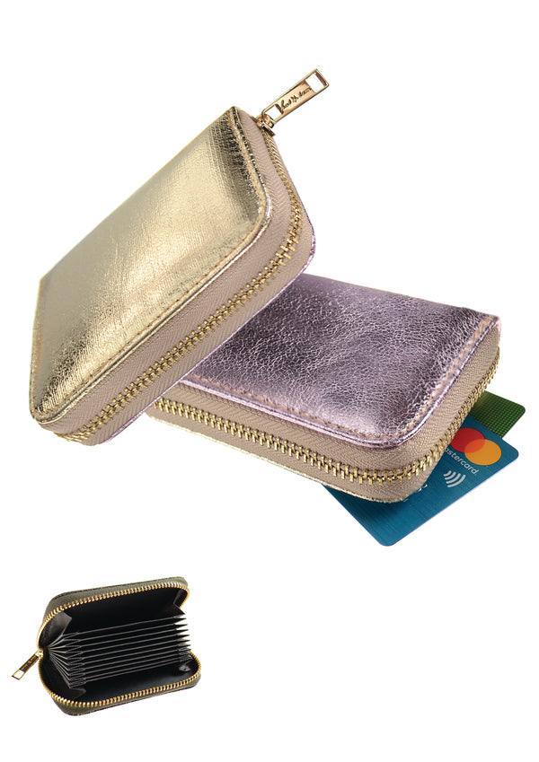 Two-Tone Metallic Card Wallet - Rose/Gold