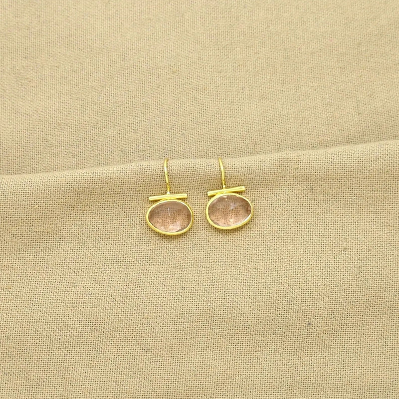 Gold Bar Earrings with Morganite